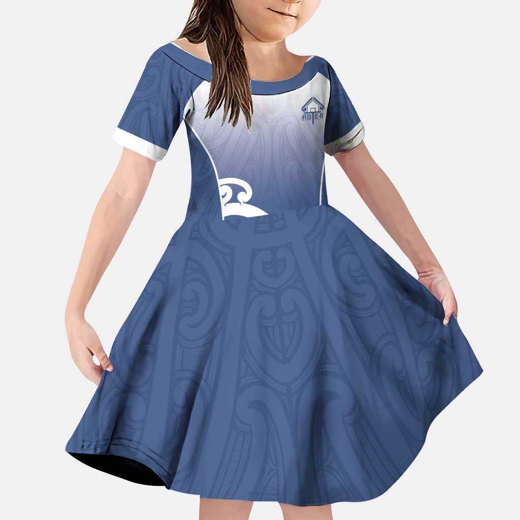 Custom New Zealand Aotea College Family Matching Off Shoulder Maxi Dress and Hawaiian Shirt Maori Koru Pattern