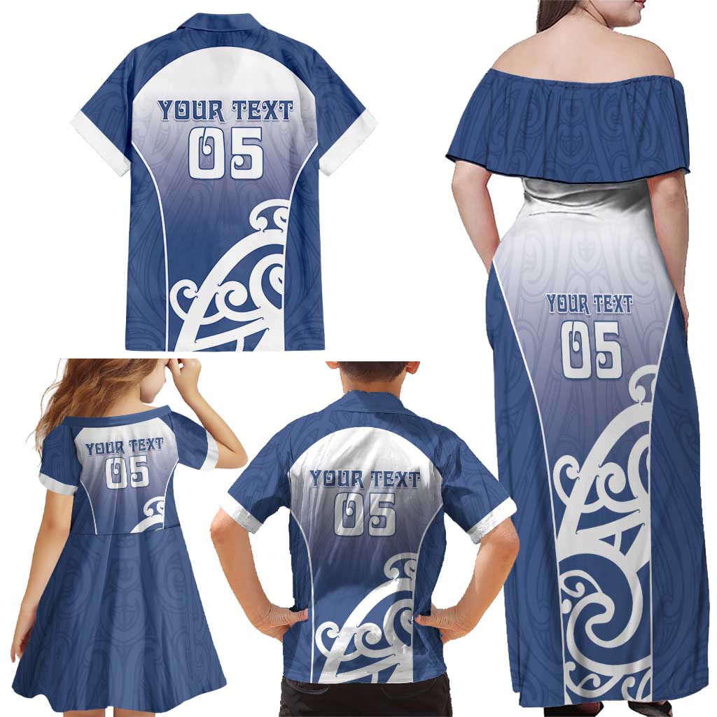 Custom New Zealand Aotea College Family Matching Off Shoulder Maxi Dress and Hawaiian Shirt Maori Koru Pattern