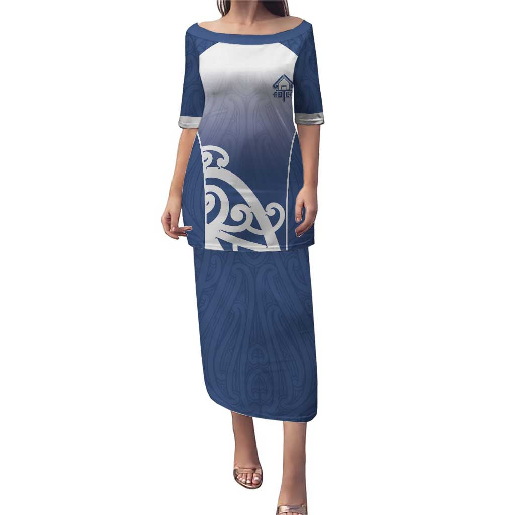 Custom New Zealand Aotea College Family Matching Puletasi and Hawaiian Shirt Maori Koru Pattern LT05 Mom's Dress Blue - Polynesian Pride