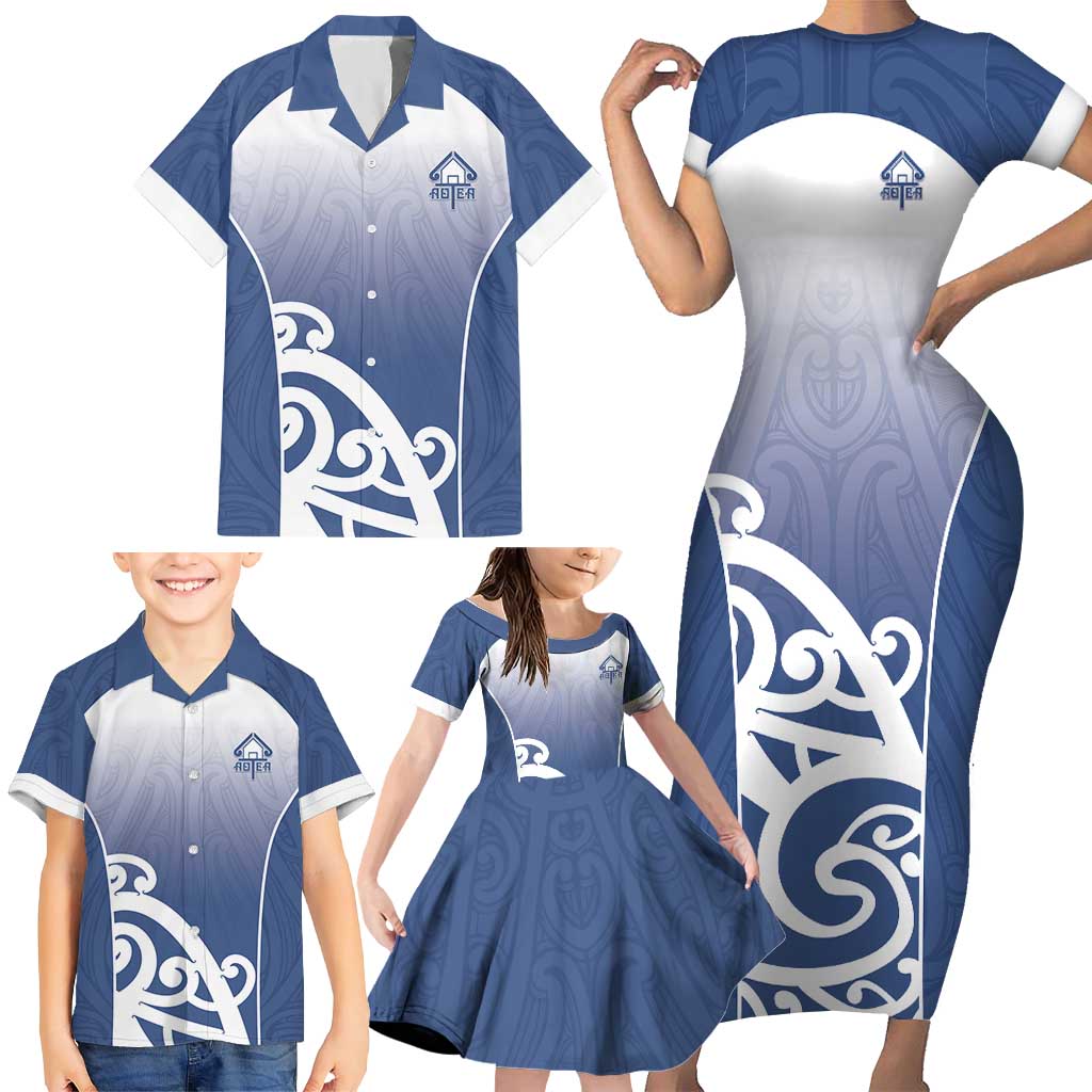Custom New Zealand Aotea College Family Matching Short Sleeve Bodycon Dress and Hawaiian Shirt Maori Koru Pattern LT05 - Polynesian Pride