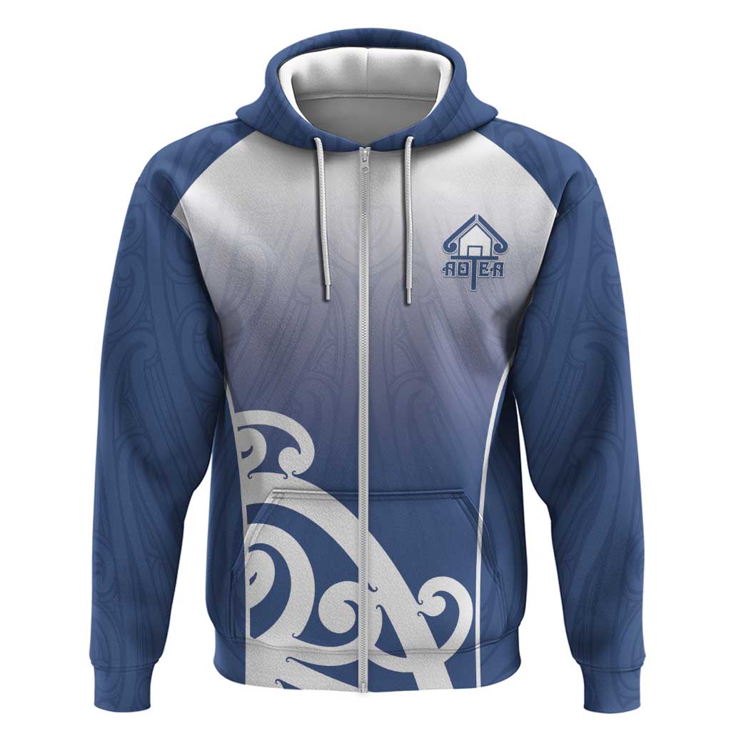 Custom New Zealand Aotea College Hoodie Maori Koru Pattern LT05 Zip Hoodie Blue - Polynesian Pride