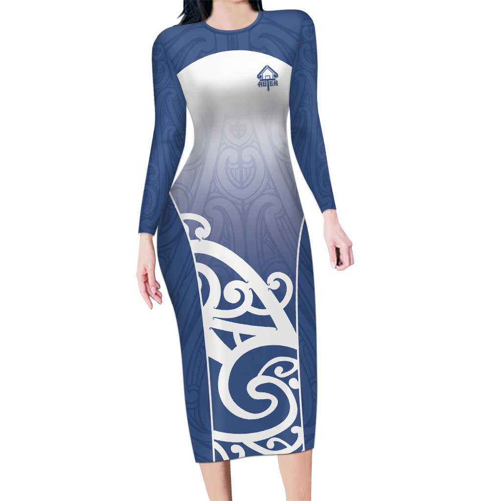 Custom New Zealand Aotea College Long Sleeve Bodycon Dress Maori Koru Pattern