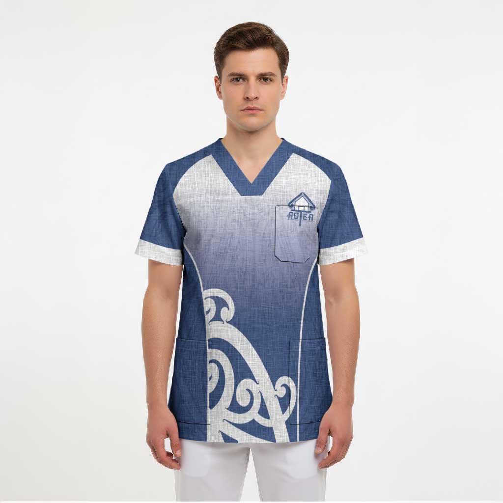 Custom New Zealand Aotea College Scrub Top Maori Koru Pattern