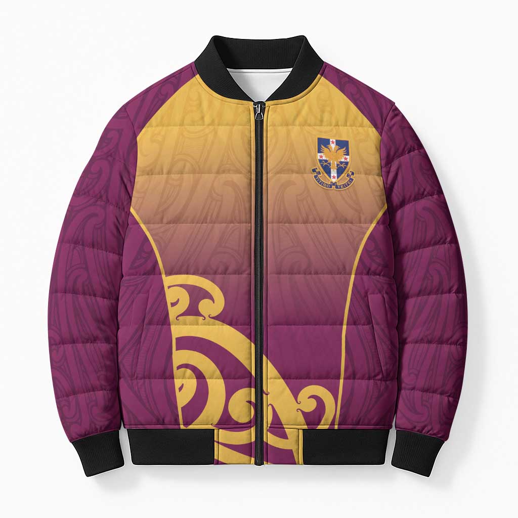 Custom Waiuku College Bomber Puffer Jacket Maori Koru Pattern