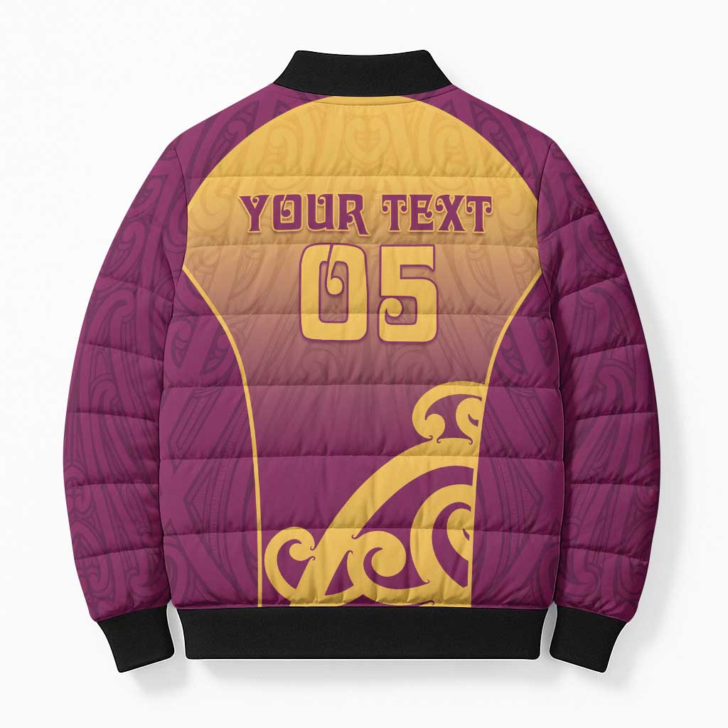 Custom Waiuku College Bomber Puffer Jacket Maori Koru Pattern