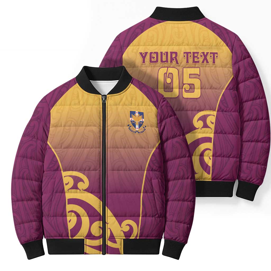 Custom Waiuku College Bomber Puffer Jacket Maori Koru Pattern