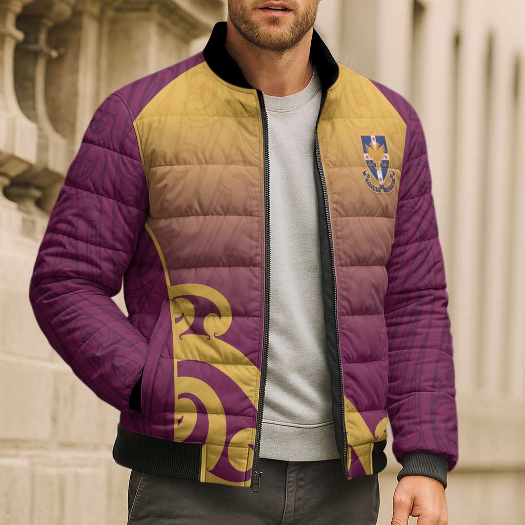 Custom Waiuku College Bomber Puffer Jacket Maori Koru Pattern