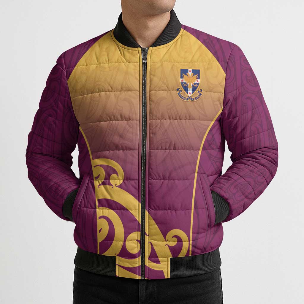 Custom Waiuku College Bomber Puffer Jacket Maori Koru Pattern