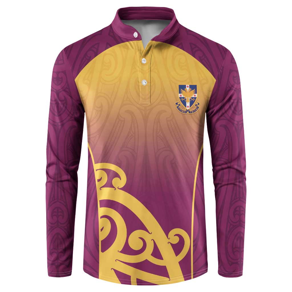 Custom Waiuku College Button Sweatshirt Maori Koru Pattern LT05 Maroon - Polynesian Pride