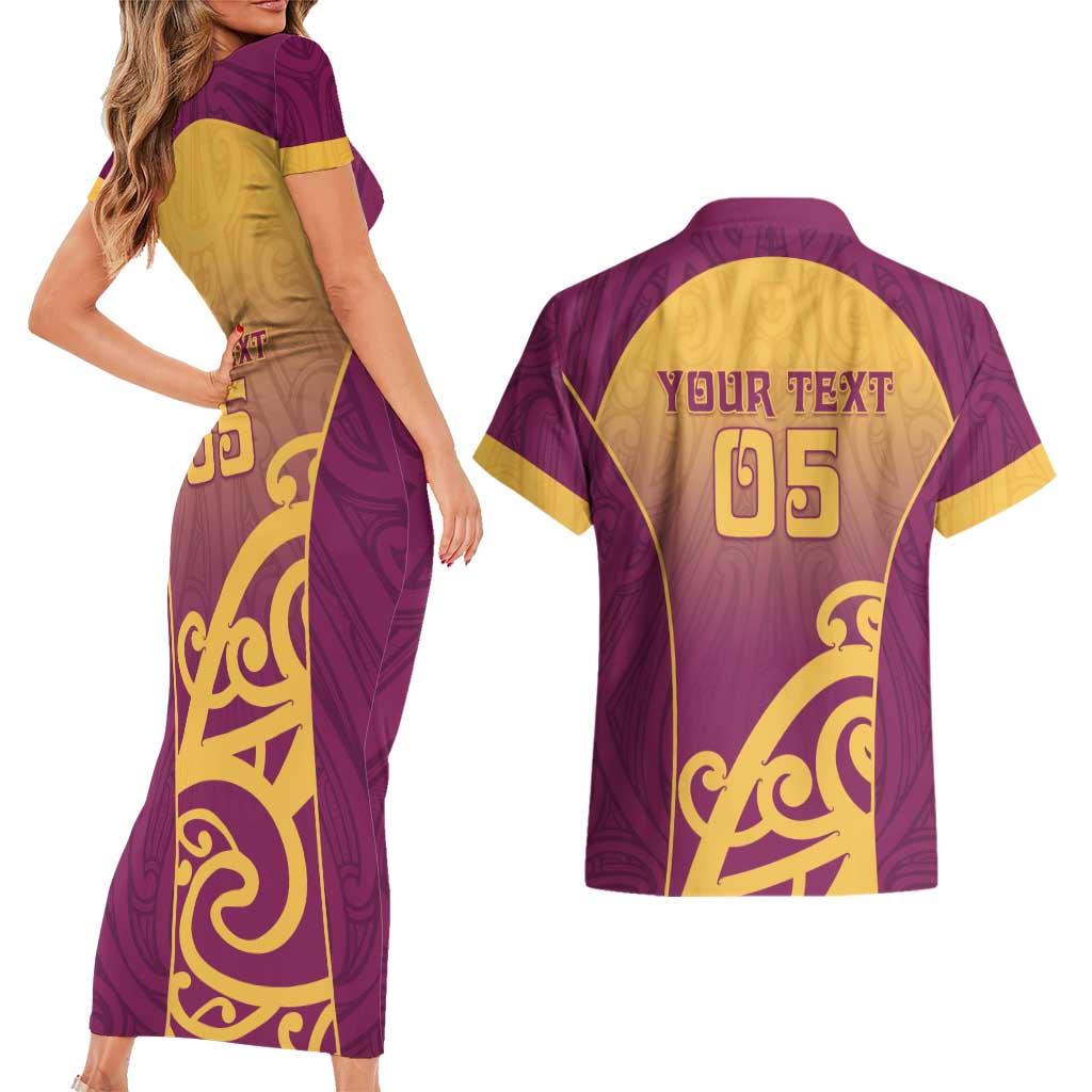 Custom Waiuku College Couples Matching Short Sleeve Bodycon Dress and Hawaiian Shirt Maori Koru Pattern