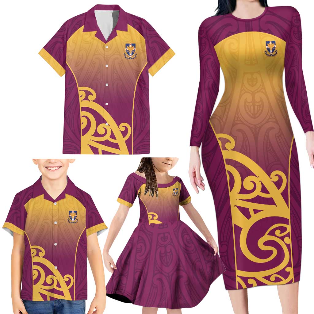 Custom Waiuku College Family Matching Long Sleeve Bodycon Dress and Hawaiian Shirt Maori Koru Pattern LT05 - Polynesian Pride