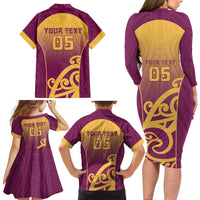 Custom Waiuku College Family Matching Long Sleeve Bodycon Dress and Hawaiian Shirt Maori Koru Pattern LT05 - Polynesian Pride
