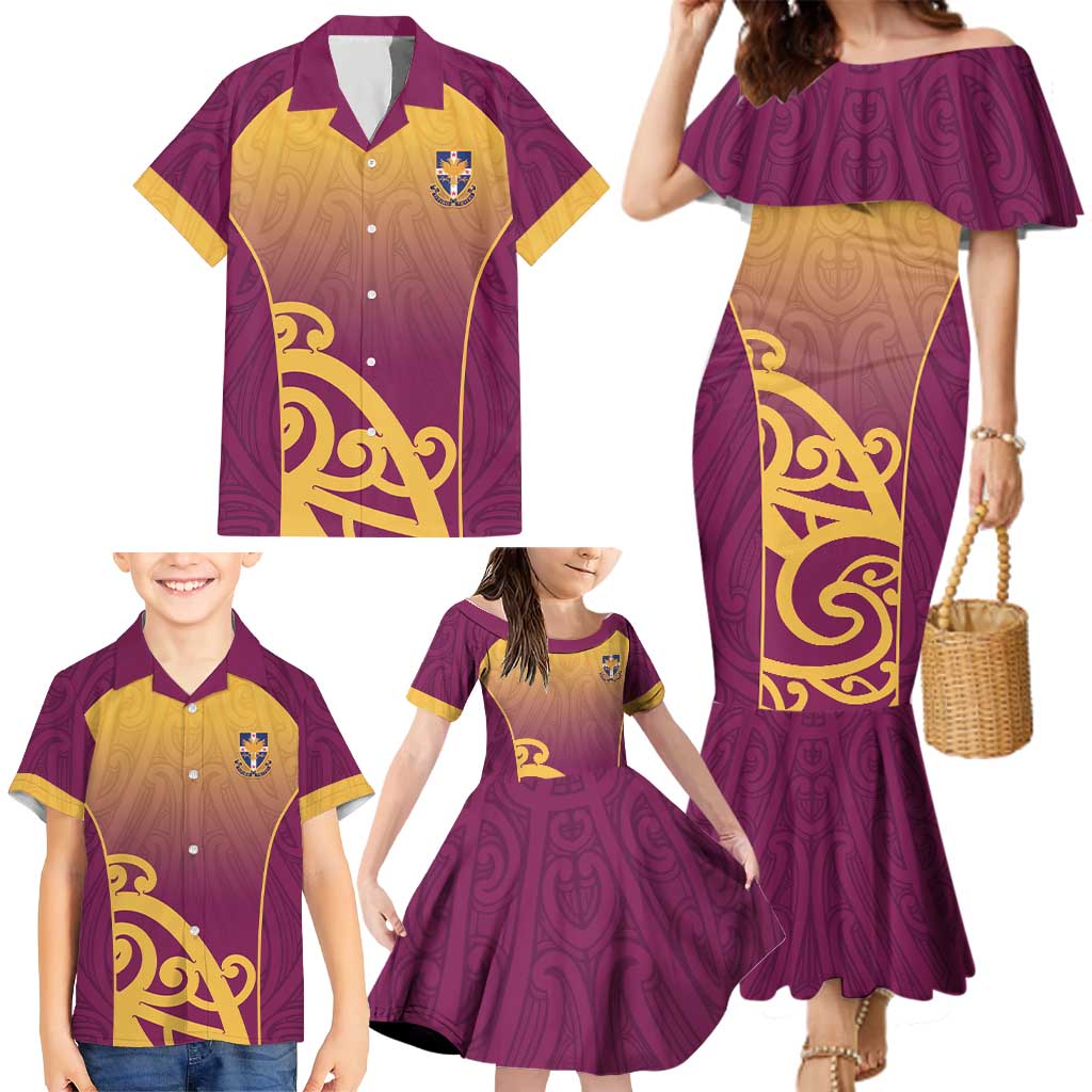Custom Waiuku College Family Matching Mermaid Dress and Hawaiian Shirt Maori Koru Pattern