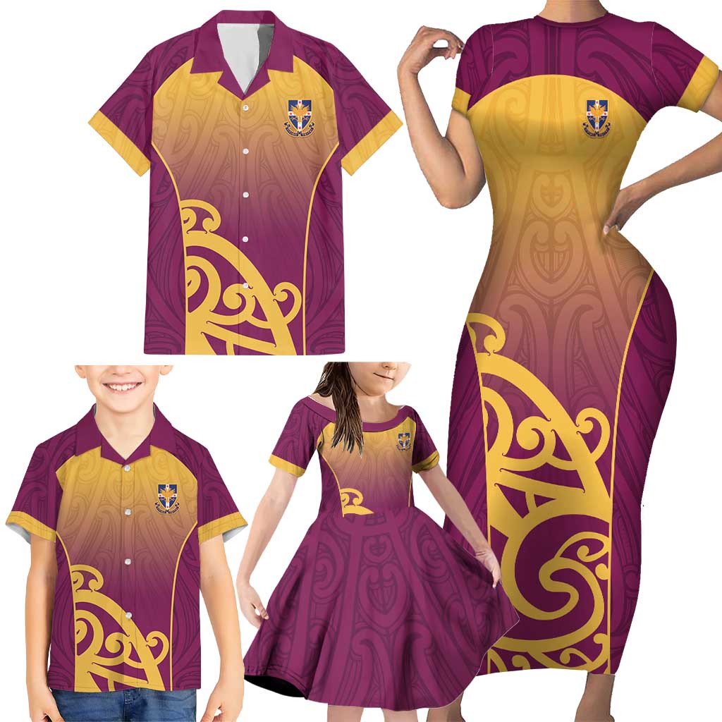 Custom Waiuku College Family Matching Short Sleeve Bodycon Dress and Hawaiian Shirt Maori Koru Pattern LT05 - Polynesian Pride