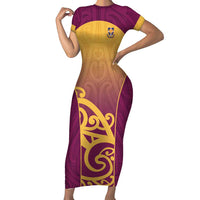 Custom Waiuku College Family Matching Short Sleeve Bodycon Dress and Hawaiian Shirt Maori Koru Pattern LT05 Mom's Dress Maroon - Polynesian Pride