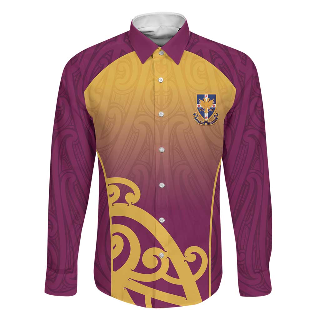 Custom Waiuku College Family Matching Summer Maxi Dress and Hawaiian Shirt Maori Koru Pattern LT05 Dad's Shirt - Long Sleeve Maroon - Polynesian Pride
