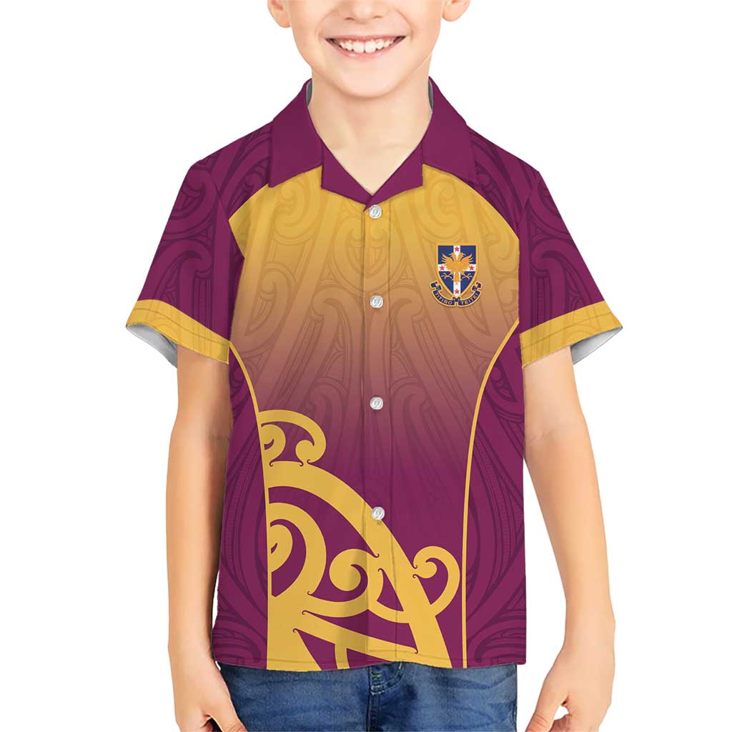 Custom Waiuku College Family Matching Summer Maxi Dress and Hawaiian Shirt Maori Koru Pattern LT05 Son's Shirt Maroon - Polynesian Pride