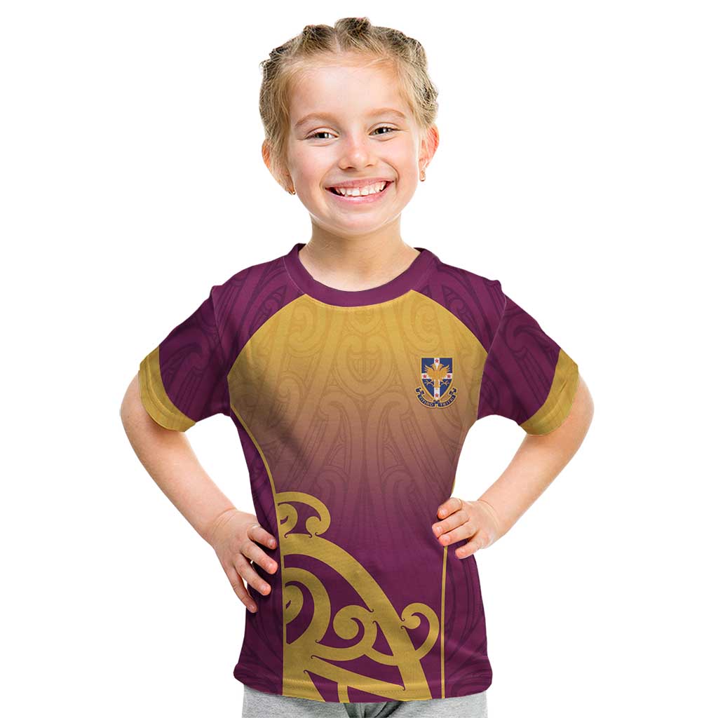 Custom Waiuku College Kid T Shirt Maori Koru Pattern LT05 Maroon - Polynesian Pride