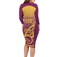 Custom Waiuku College Long Sleeve Bodycon Dress Maori Koru Pattern LT05 - Polynesian Pride