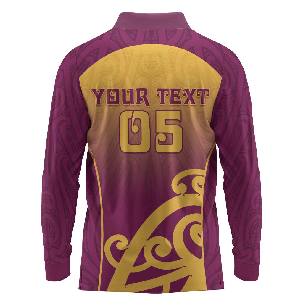 Custom Waiuku College Long Sleeve Polo Shirt Maori Koru Pattern