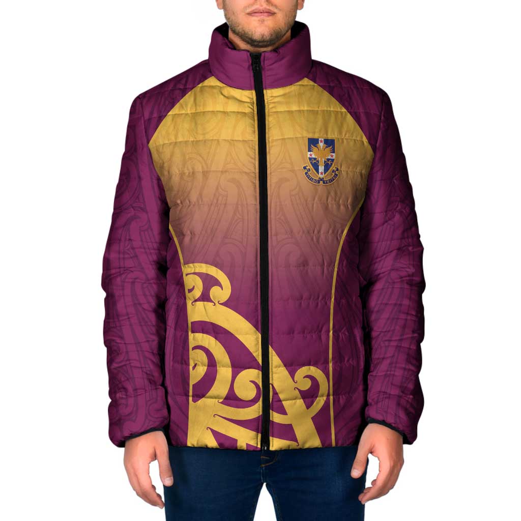 Custom Waiuku College Padded Jacket Maori Koru Pattern LT05 Men Maroon - Polynesian Pride