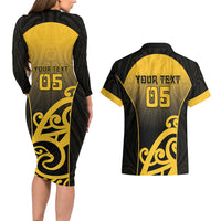 Custom Motueka High School Couples Matching Long Sleeve Bodycon Dress and Hawaiian Shirt Maori Koru Pattern