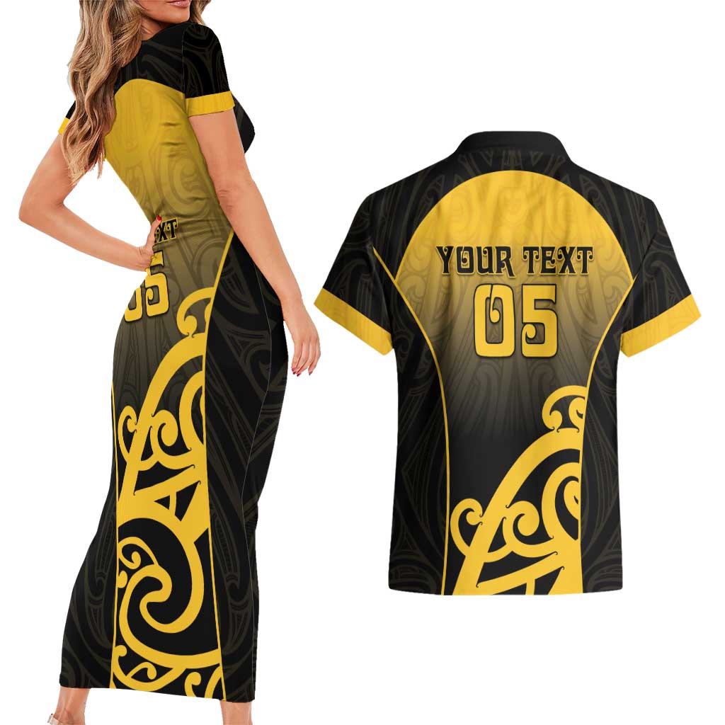 Custom Motueka High School Couples Matching Short Sleeve Bodycon Dress and Hawaiian Shirt Maori Koru Pattern