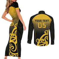 Custom Motueka High School Couples Matching Short Sleeve Bodycon Dress and Long Sleeve Button Shirt Maori Koru Pattern
