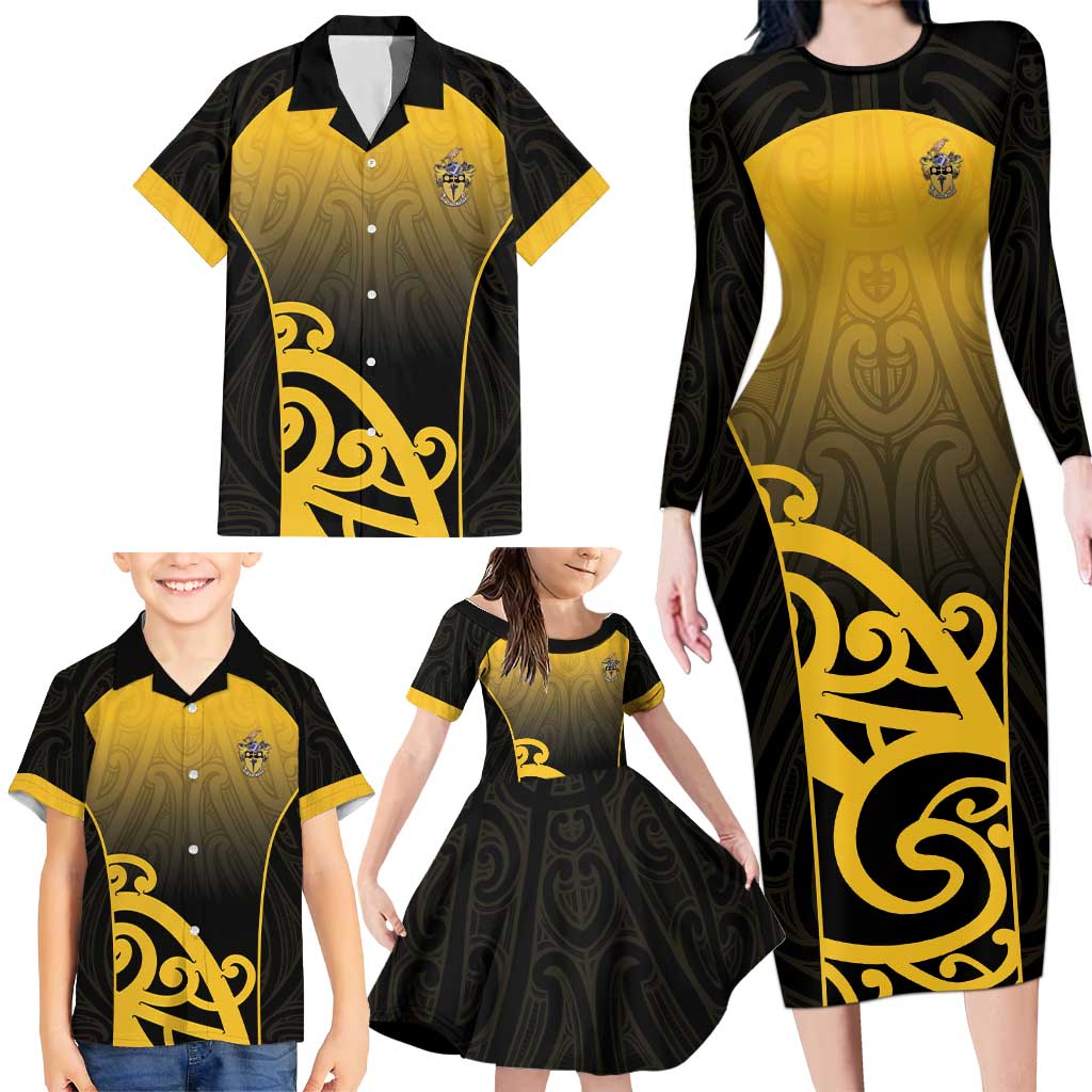Custom Motueka High School Family Matching Long Sleeve Bodycon Dress and Hawaiian Shirt Maori Koru Pattern LT05 - Polynesian Pride