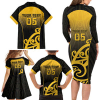 Custom Motueka High School Family Matching Long Sleeve Bodycon Dress and Hawaiian Shirt Maori Koru Pattern LT05 - Polynesian Pride