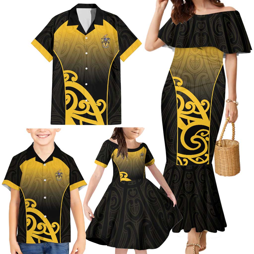 Custom Motueka High School Family Matching Mermaid Dress and Hawaiian Shirt Maori Koru Pattern