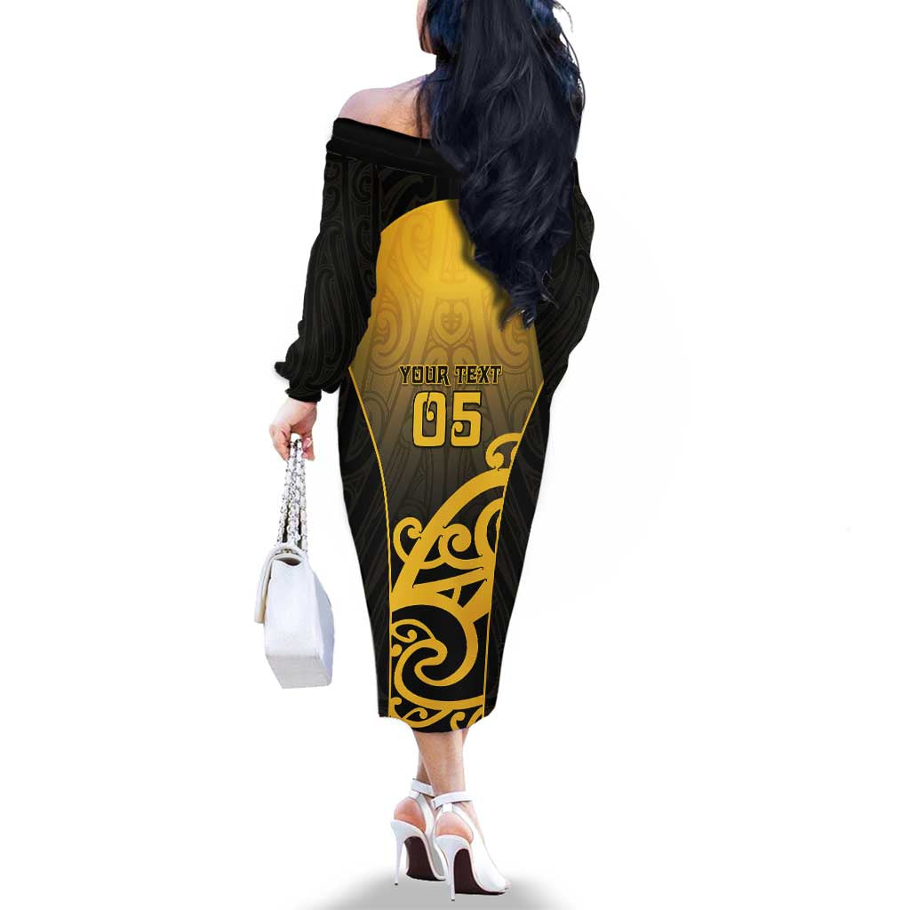 Custom Motueka High School Family Matching Off The Shoulder Long Sleeve Dress and Hawaiian Shirt Maori Koru Pattern LT05 - Polynesian Pride