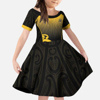 Custom Motueka High School Family Matching Off Shoulder Short Dress and Hawaiian Shirt Maori Koru Pattern LT05 Daughter's Dress Black - Polynesian Pride