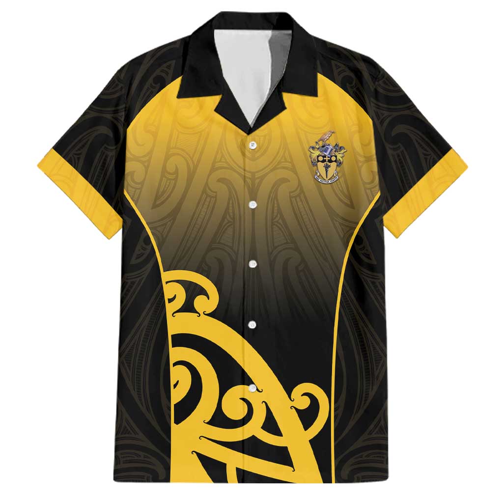 Custom Motueka High School Family Matching Off Shoulder Short Dress and Hawaiian Shirt Maori Koru Pattern LT05 Dad's Shirt - Short Sleeve Black - Polynesian Pride