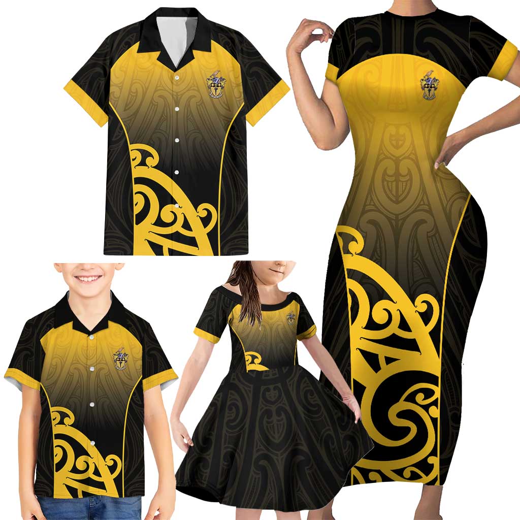 Custom Motueka High School Family Matching Short Sleeve Bodycon Dress and Hawaiian Shirt Maori Koru Pattern LT05 - Polynesian Pride