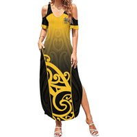 Custom Motueka High School Family Matching Summer Maxi Dress and Hawaiian Shirt Maori Koru Pattern LT05 Mom's Dress Black - Polynesian Pride
