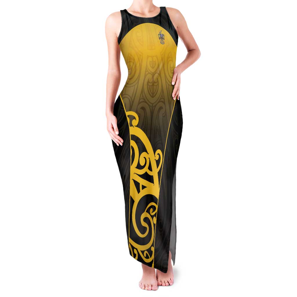 Custom Motueka High School Family Matching Tank Maxi Dress and Hawaiian Shirt Maori Koru Pattern LT05 Mom's Dress Black - Polynesian Pride