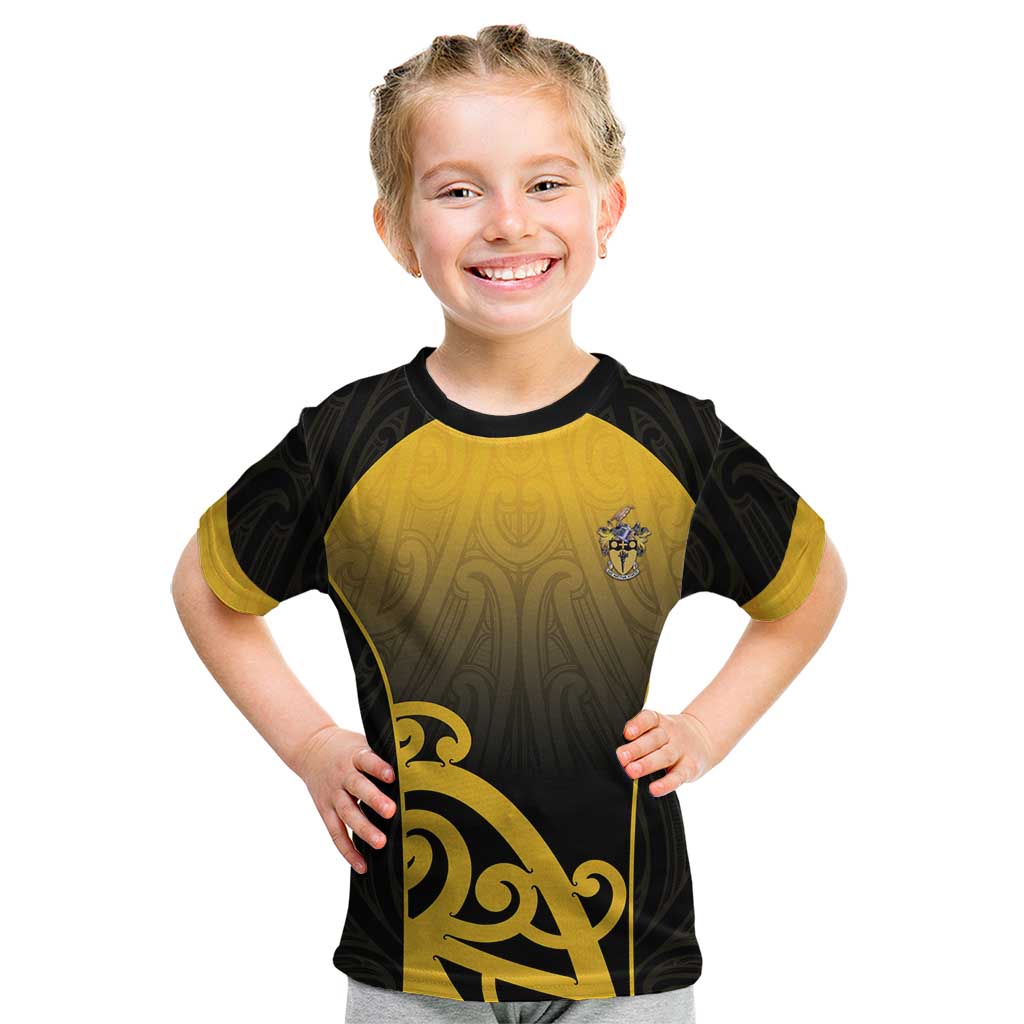 Custom Motueka High School Kid T Shirt Maori Koru Pattern LT05 Black - Polynesian Pride