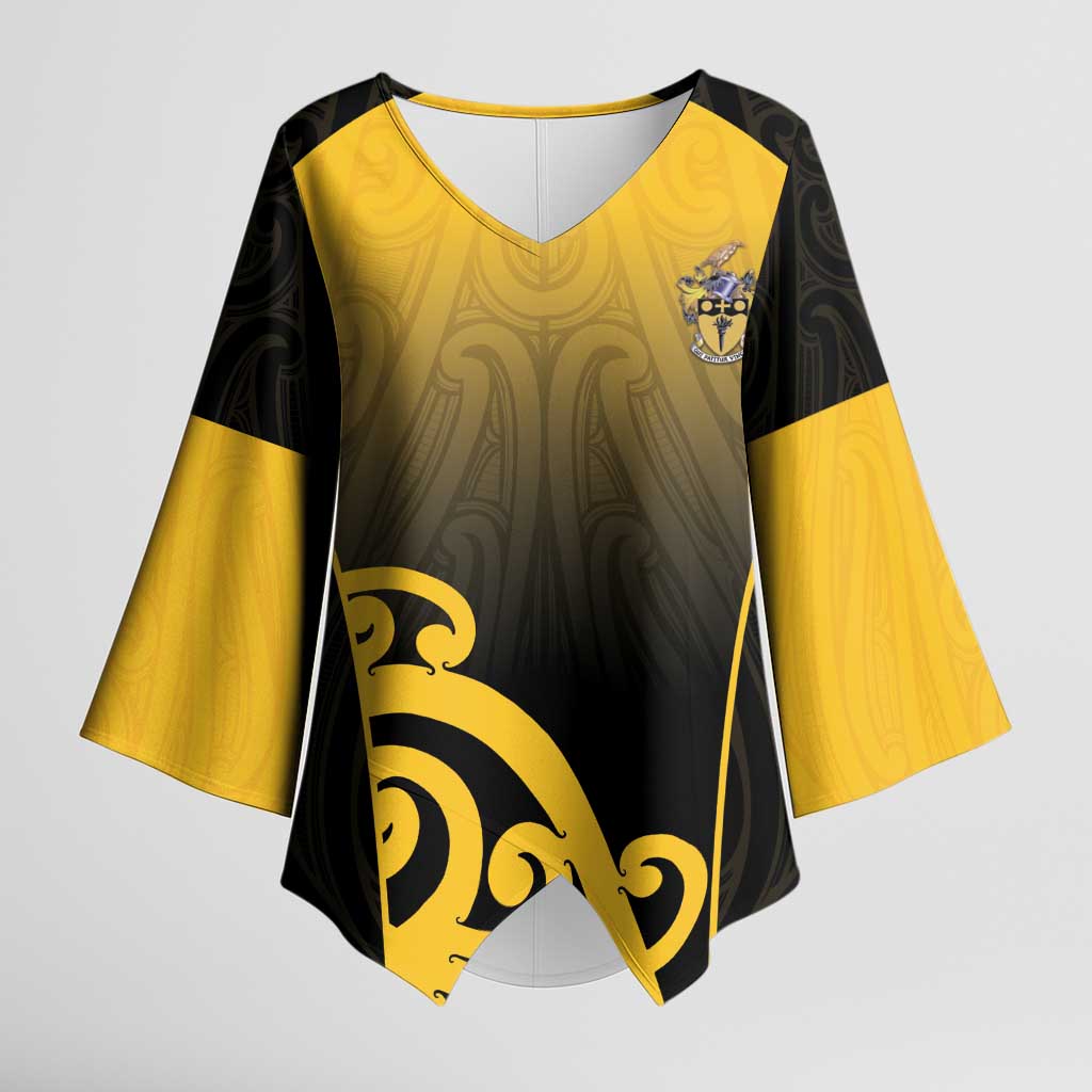 Custom Motueka High School Kimono Sleeve Blouse Maori Koru Pattern LT05 Female Black - Polynesian Pride