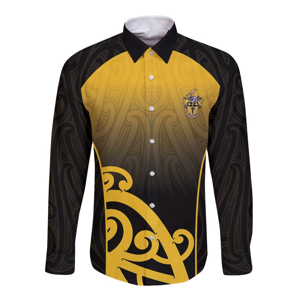 Custom Motueka High School Long Sleeve Button Shirt Maori Koru Pattern