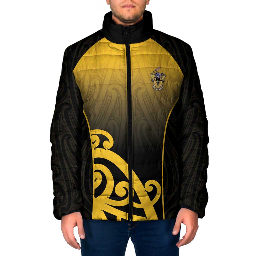 Custom Motueka High School Padded Jacket Maori Koru Pattern LT05 Men Black - Polynesian Pride