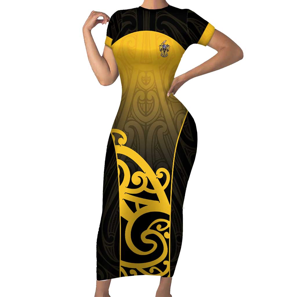 Custom Motueka High School Short Sleeve Bodycon Dress Maori Koru Pattern