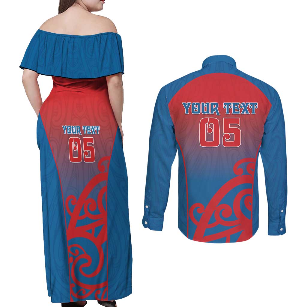 Custom St Joseph's Maori Girls' College Couples Matching Off Shoulder Maxi Dress and Long Sleeve Button Shirt Maori Koru Pattern LT05 - Polynesian Pride