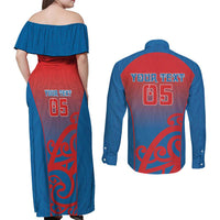 Custom St Joseph's Maori Girls' College Couples Matching Off Shoulder Maxi Dress and Long Sleeve Button Shirt Maori Koru Pattern LT05 - Polynesian Pride
