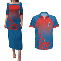 Custom St Joseph's Maori Girls' College Couples Matching Puletasi and Hawaiian Shirt Maori Koru Pattern LT05 Blue - Polynesian Pride