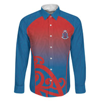 Custom St Joseph's Maori Girls' College Family Matching Mermaid Dress and Hawaiian Shirt Maori Koru Pattern LT05 Dad's Shirt - Long Sleeve Blue - Polynesian Pride