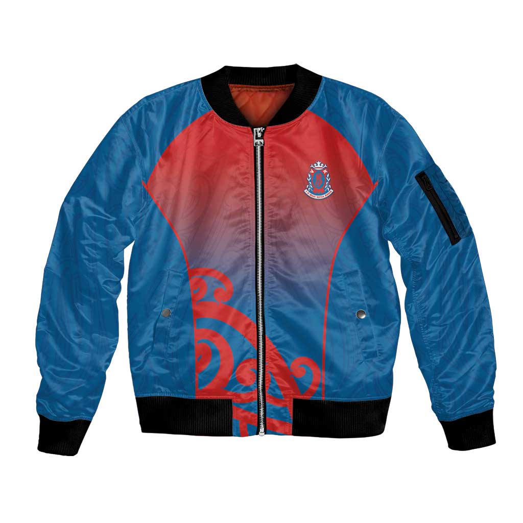 Custom St Joseph's Maori Girls' College Sleeve Zip Bomber Jacket Maori Koru Pattern