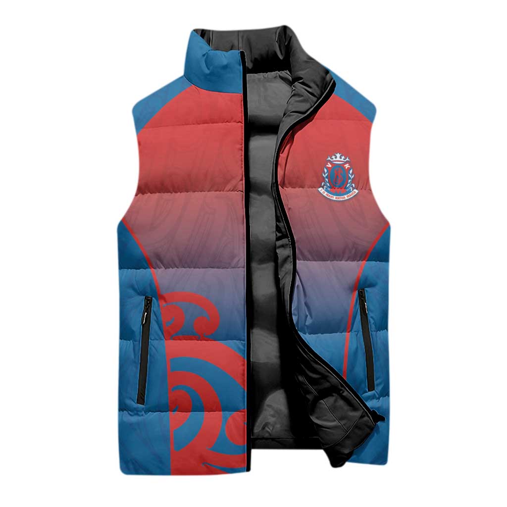 Custom St Joseph's Maori Girls' College Sleeveless Puffer Jacket Maori Koru Pattern