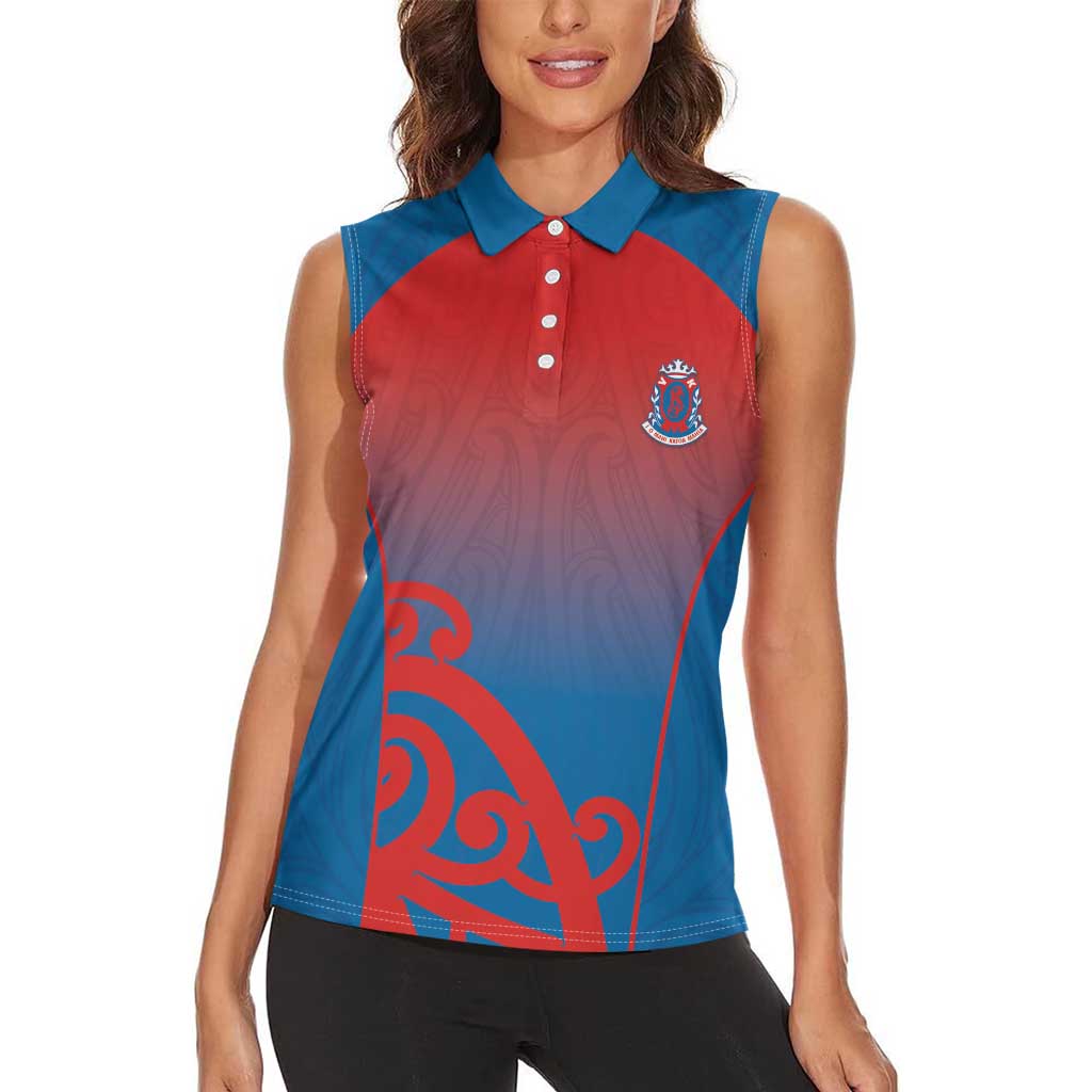 Custom St Joseph's Maori Girls' College Women Sleeveless Polo Shirt Maori Koru Pattern LT05 - Polynesian Pride