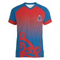 Custom St Joseph's Maori Girls' College Women V-Neck T-Shirt Maori Koru Pattern LT05 Female Blue - Polynesian Pride